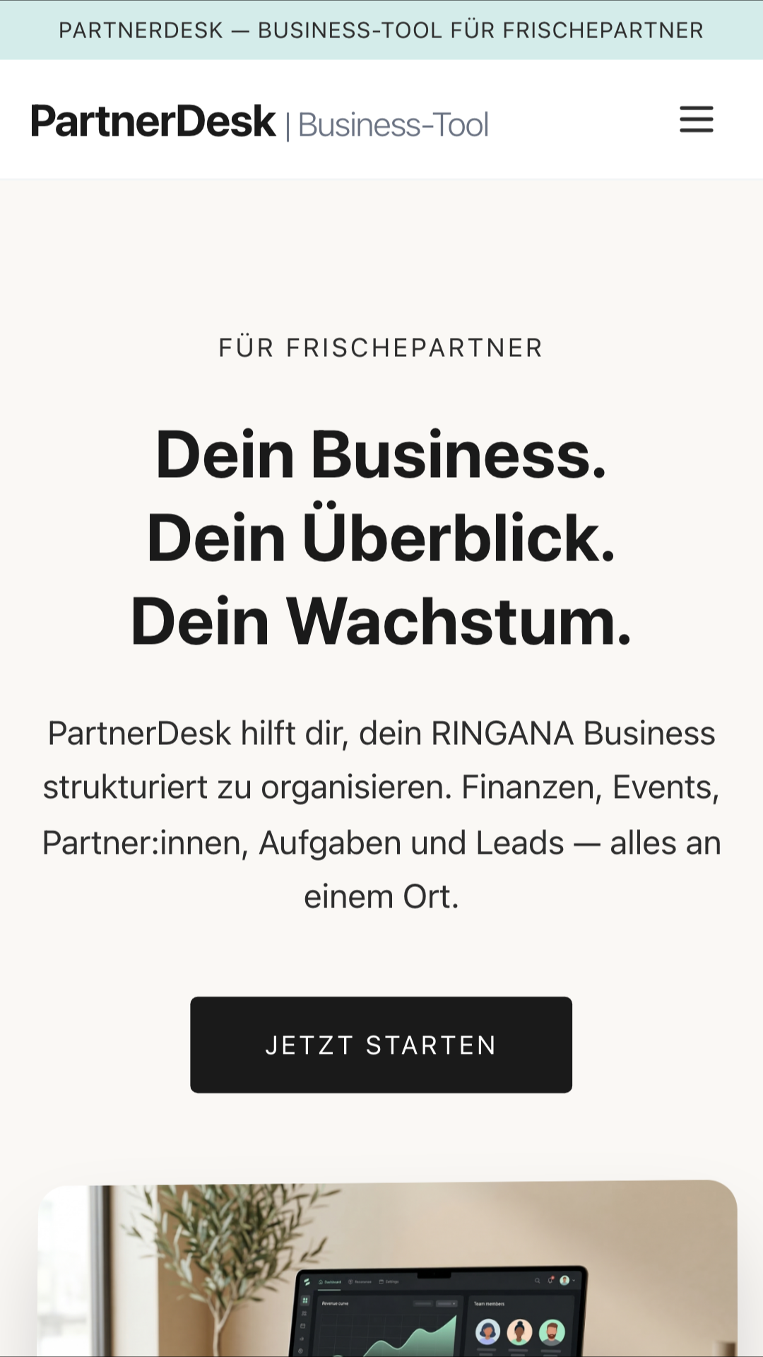 PartnerDesk Landingpage auf einem Smartphone
